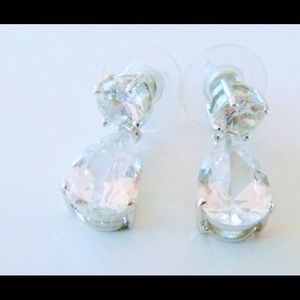 Silver plated crystal teardrop dangle earrings